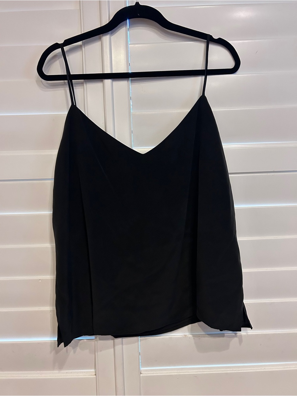 L'AGENCE Black Silk V-Neck Spaghetti Strap Camisole